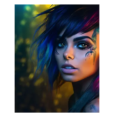 Фото на холсте девушка с цветными волосами, размера 40x50
