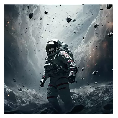 Фото на холсте космонавт в каменном дожде, размера 50x50