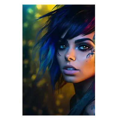 Фото на холсте девушка с цветными волосами, размера 80x120