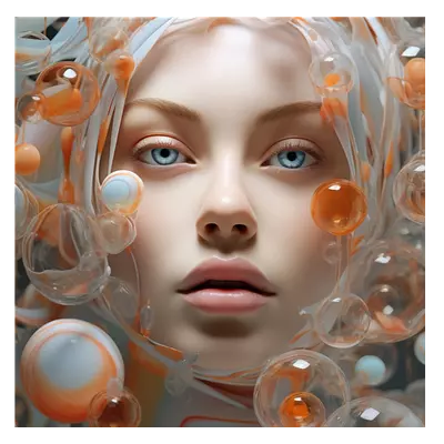Фото на холсте девушка в пузырьках, размера 40x40