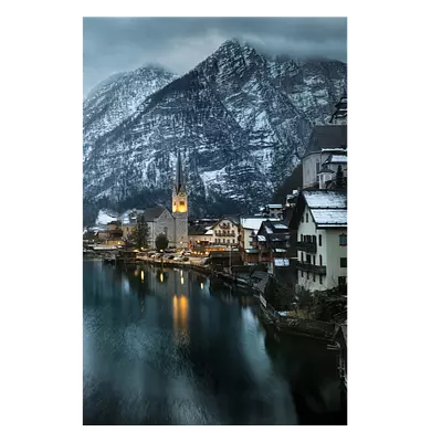 Фото на холсте зимняя деревня, размера 50x75