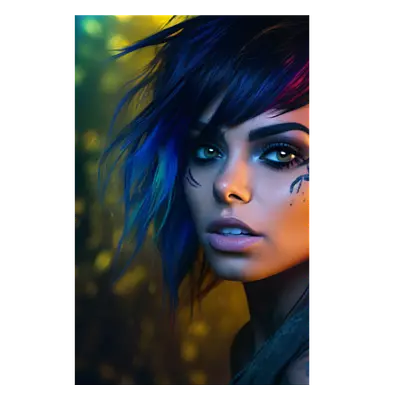 Фото на холсте девушка с цветными волосами, размера 30x45