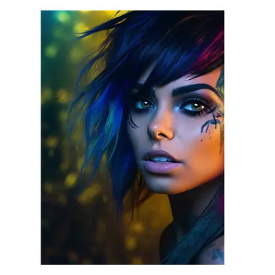 Фото на холсте девушка с цветными волосами, размера 30x40