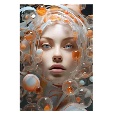 Фото на холсте девушка в пузырьках, размера 70x100