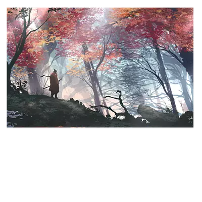 Фото на холсте рисунок самурая в лесу, размера 60x40