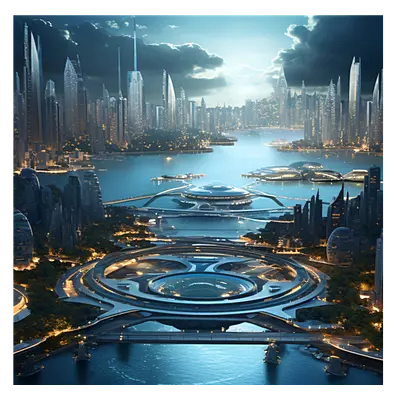 Фото на холсте космический город, размера 40x40