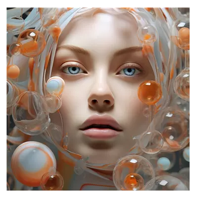 Фото на холсте девушка в пузырьках, размера 50x50