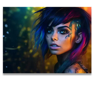Фото на холсте девушка с цветными волосами, размера 80x60