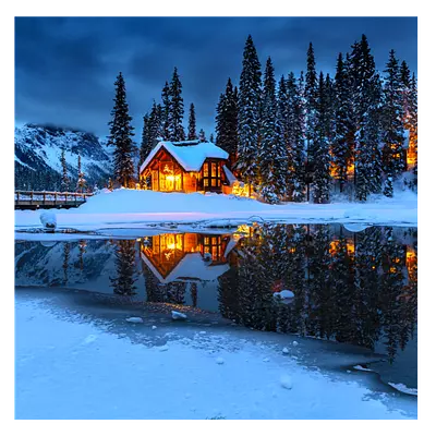 Фото на холсте зимний домик, размера 100x100