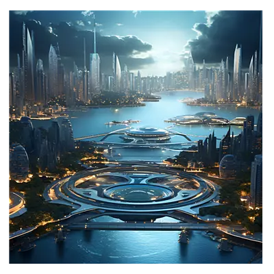 Фото на холсте космический город, размера 80x80