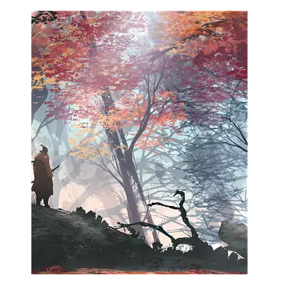 Фото на холсте рисунок самурая в лесу, размера 50x60