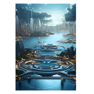 Фото на холсте космический город, размера 50x70