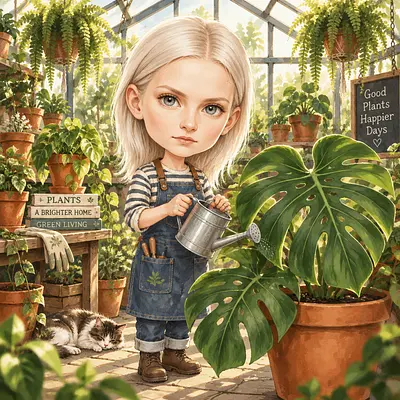 Чиби-садовод в оранжерее — AI-стилизация фото в стиле Chibi Style