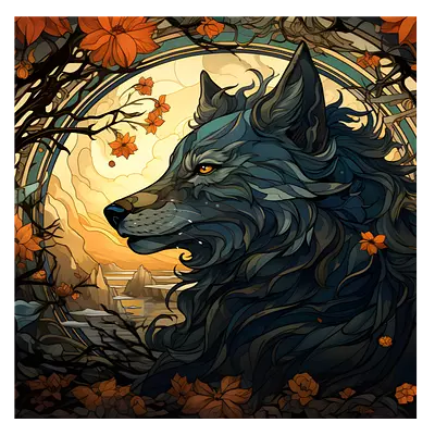 Фото на холсте фантастический волк, размера 80x80