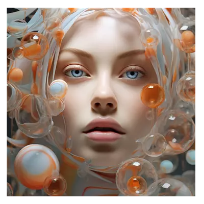 Фото на холсте девушка в пузырьках, размера 80x80