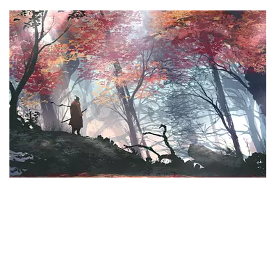 Фото на холсте рисунок самурая в лесу, размера 90x60