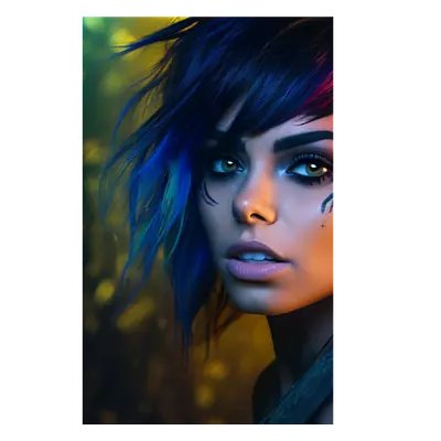 Фото на холсте девушка с цветными волосами, размера 20x30