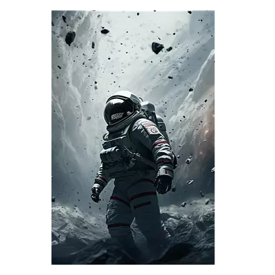 Фото на холсте космонавт в каменном дожде, размера 40x60