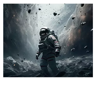 Фото на холсте космонавт в каменном дожде, размера 60x50