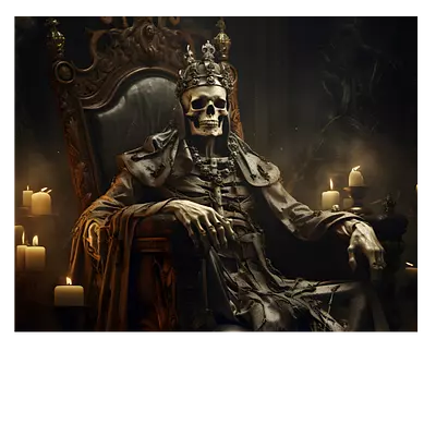 Фото на холсте скелет на троне. 50х40 см.