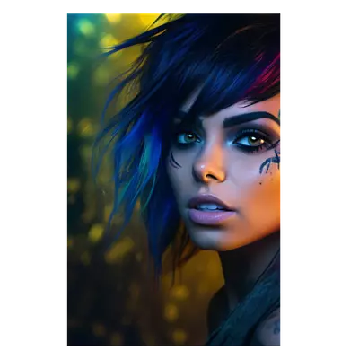 Фото на холсте девушка с цветными волосами, размера 40x60