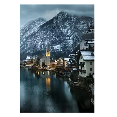 Фото на холсте зимняя деревня, размера 70x100