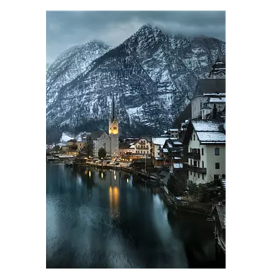 Фото на холсте зимняя деревня, размера 50x70