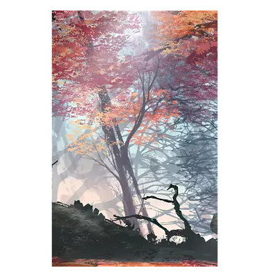 Фото на холсте рисунок самурая в лесу, размера 50x75