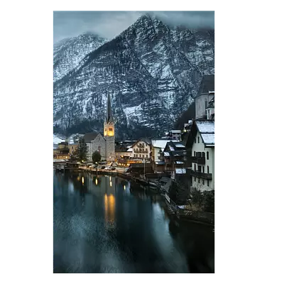 Фото на холсте зимняя деревня, размера 20x30