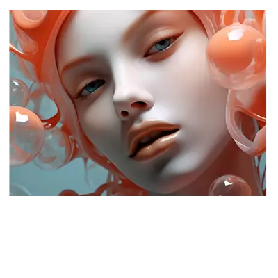 Фото на холсте. девушка в пузырьках. 40х30 см.