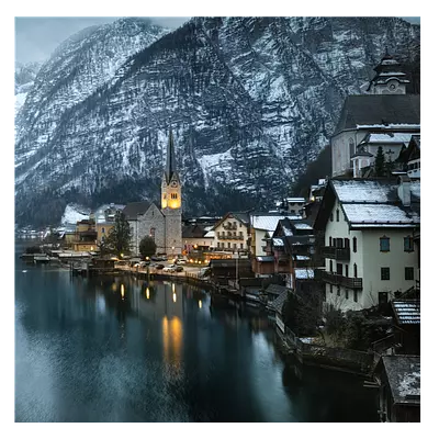 Фото на холсте зимняя деревня, размера 40x40