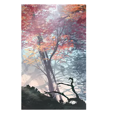 Фото на холсте рисунок самурая в лесу, размера 20x30