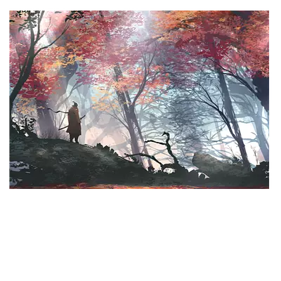 Фото на холсте рисунок самурая в лесу, размера 100x70