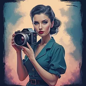 «Retro woman with camera»