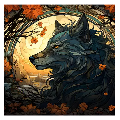 Фото на холсте фантастический волк, размера 100x100