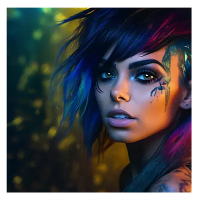 Фото на холсте девушка с цветными волосами, размера 30x30
