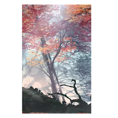 Фото на холсте рисунок самурая в лесу, размера 30x45