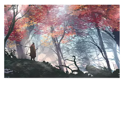 Фото на холсте рисунок самурая в лесу 45х30 см