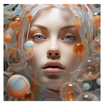 Фото на холсте девушка в пузырьках, размера 60x60