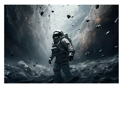Фото на холсте космонавт в каменном дожде, размера 100x70