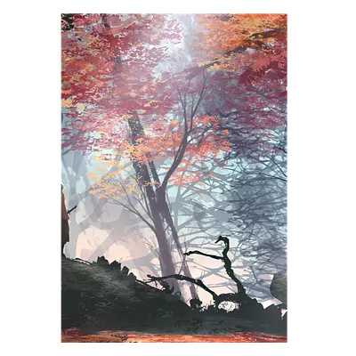 Фото на холсте рисунок самурая в лесу, размера 70x100