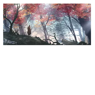 Фото на холсте рисунок самурая в лесу, размера 80x40