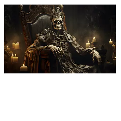 Закажите фото на холсте скелет на троне 30х20 см.