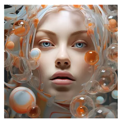 Фото на холсте девушка в пузырьках, размера 100x100