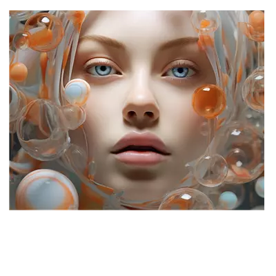 Фото на холсте девушка в пузырьках, размер 50 x 40 см.
