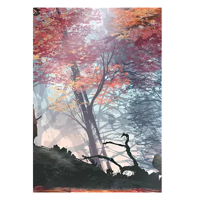 Фото на холсте рисунок самурая в лесу, размера 50x70