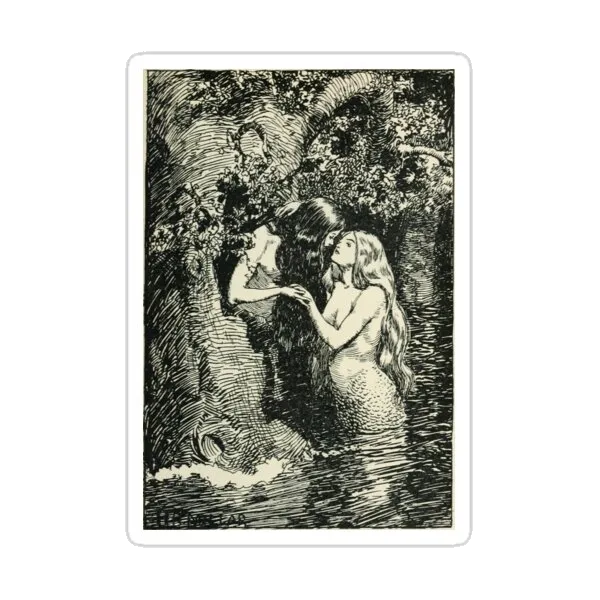 "Нимфа поймала дриаду в свои объятия" Х.Р. Миллар (1904) Сапфическая винтажная печать