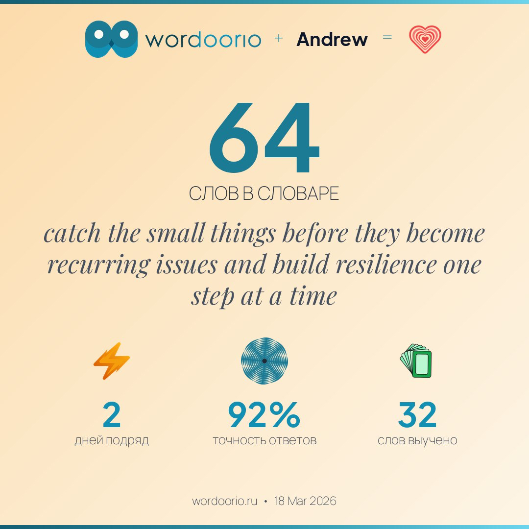 Карточка прогресса — серия, точность, словарь