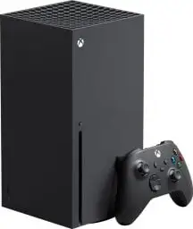 a black Microsoft Xbox Series X 1TB Console on a white background