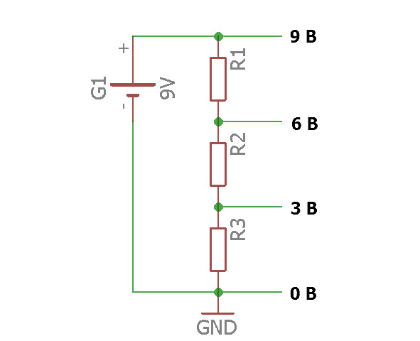 Схема делителя напряжения на резисторах